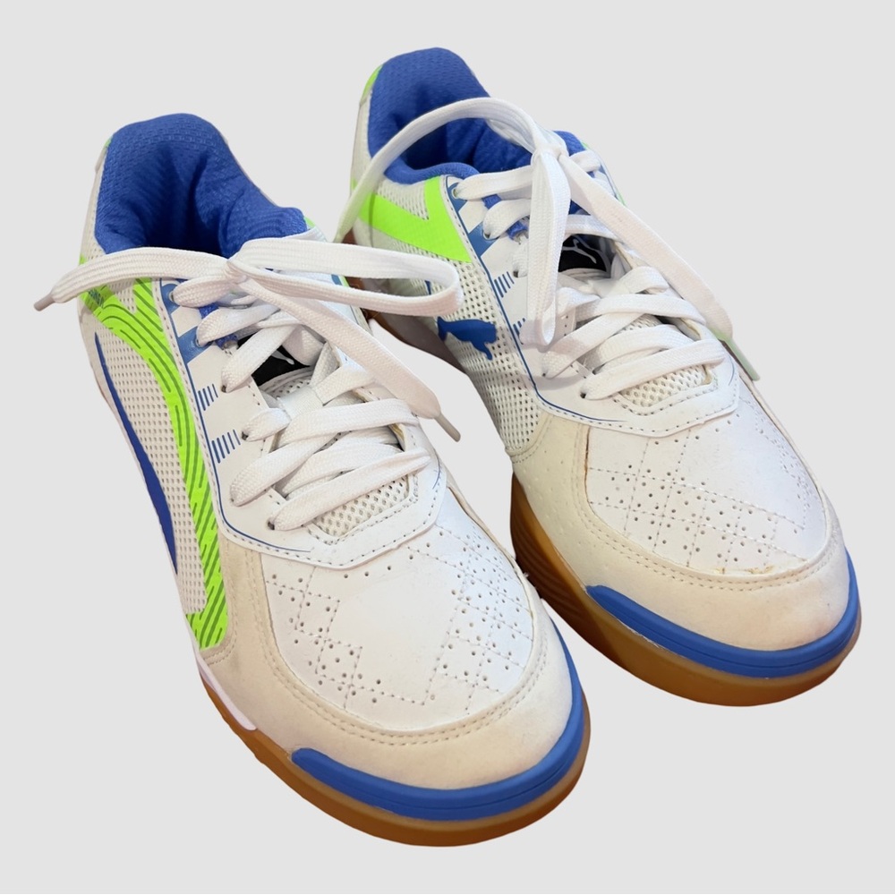 PUMA Pressing II Indoor/Futsal (White/Blue) Soccer Sneakers US7 EU39